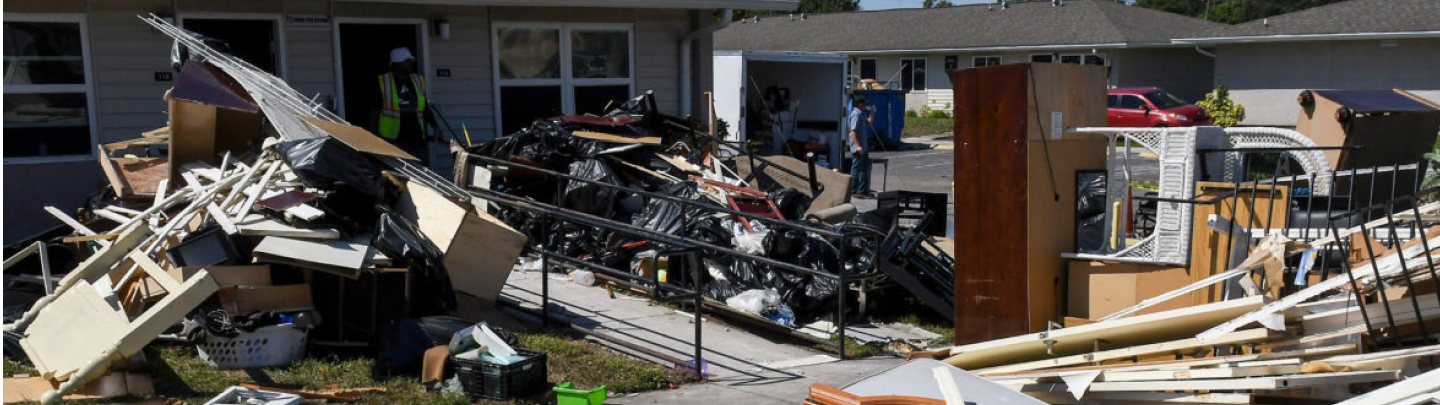 Piles of ruined furniture